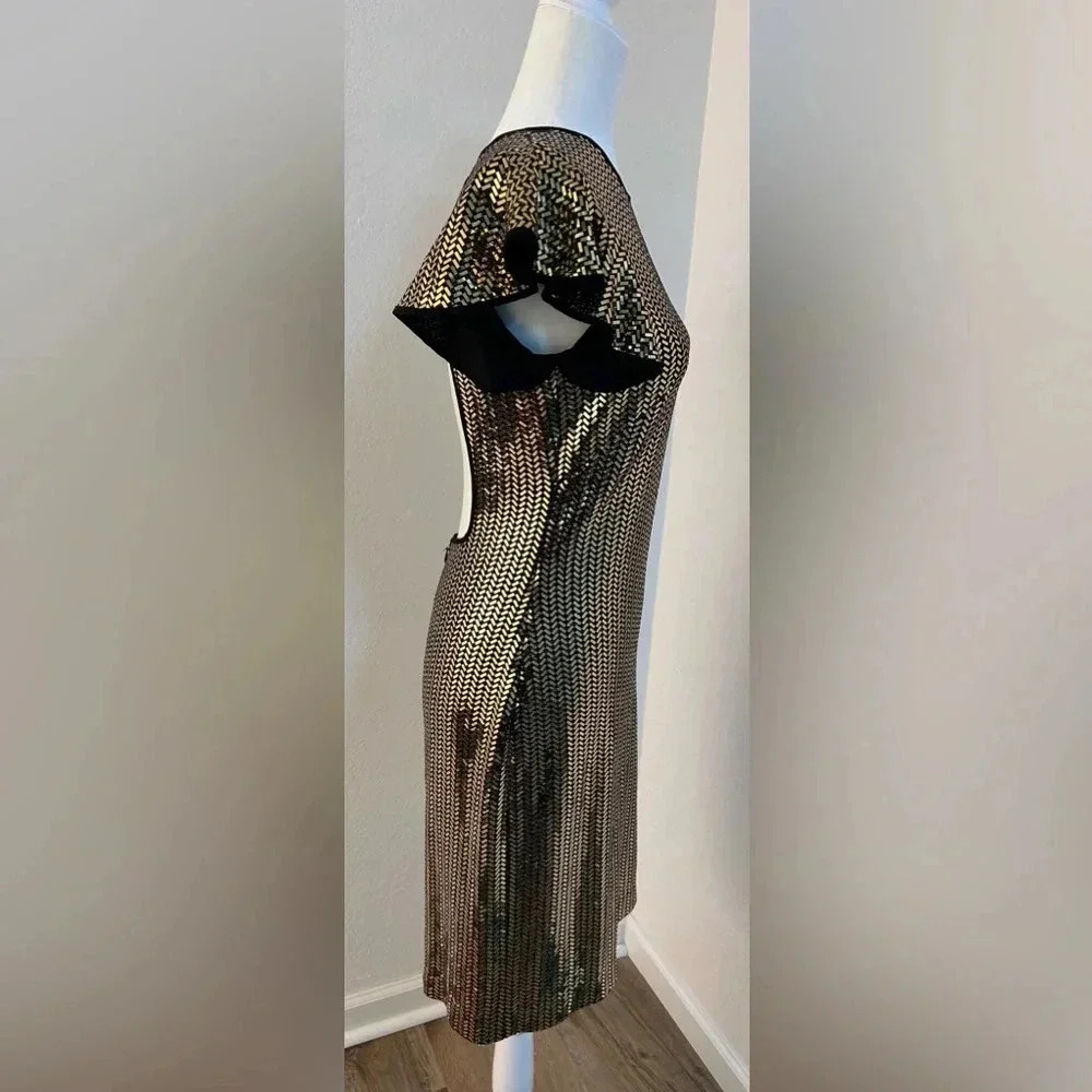 Naeem Khan Flutter Cap Sleeve Open Back Gold Sequ… - image 5